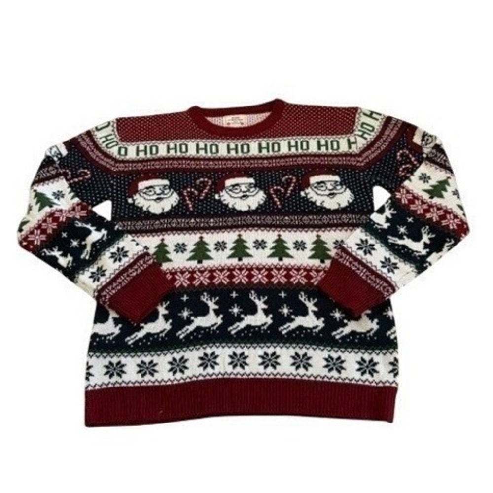 Daisys Boutique Mens XL Ugly Christmas Sweater Santa Reindeer Fair Isle Holiday